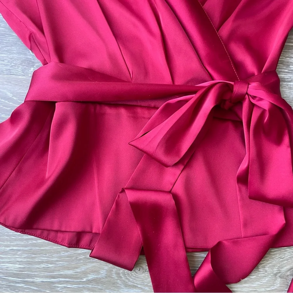 White House Black Market Satin Tie Waist Blouse Size 4 Red - Picture 6 of 8